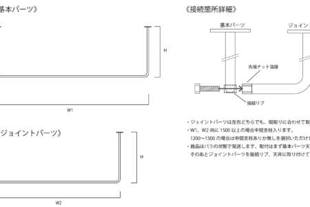 写真：φ16アイアンバー　コーナー用　W1・1500〜3000まで（中支柱あり）〜W2・600〜1500まで（中支柱なし）