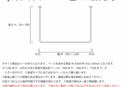 写真：φ16アイアンバー　コ型　幅1200ｍｍまで